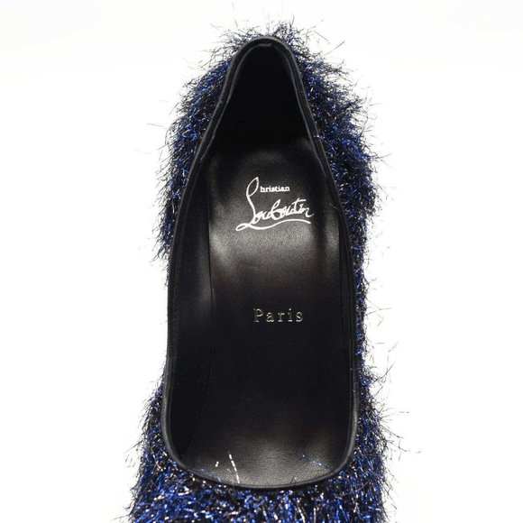 NEW $850 Christian Louboutin Very Prive 120 Peep Toe Blue Glitter Metallic Threa - Picture 7 of 9